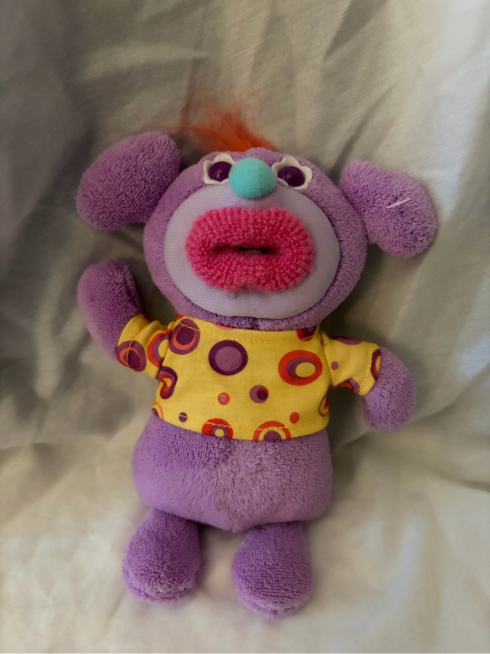 Sing a ma jig Purple Plush Kids Toy with Yellow Polka Dot Shirt